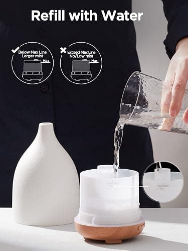 InnoGear Oil Diffuser, 150ML Ceramic Diffuser for Essential Oils Handcrafted Aromatherapy Diffuser Ultrasonic Cool Mist Humidifier with 2 Mist Modes Waterless Auto Off for Room Office, White thumbnail 8