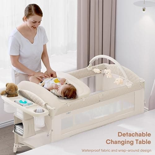 Obee Odee 4 in 1 Baby Bassinet, Pack and Play, Bedside Crib Sleeper, Diaper Changer - Comes with Mattress, Mosquito Net, Bottom Storage and Toy Bar for Newborn to Toddles thumbnail 4