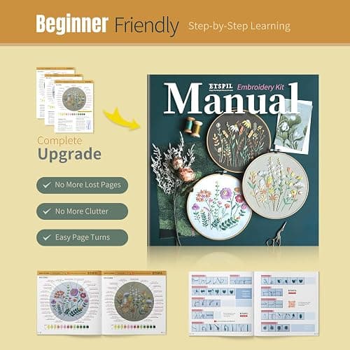 ETSPIL 3 Pack Beginner Embroidery Kits for Adults, DIY Starter Set with Stamped Flower Designs, Embroidery Hoop, Colorful Threads, Tools, Step-by-Step Instructions & Video Tutorial thumbnail 5