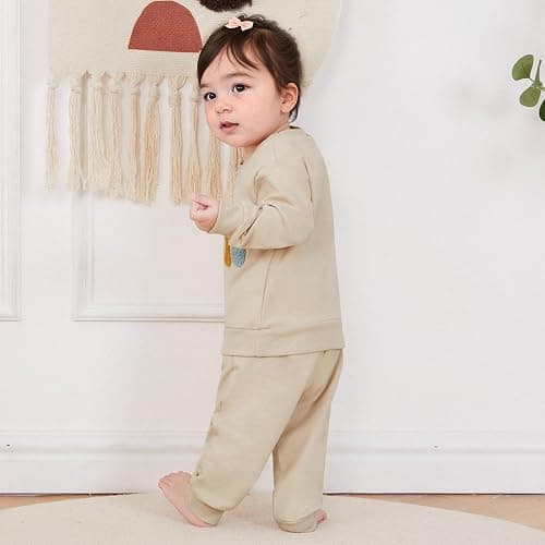Kupretty Toddler Baby Girl Fall Winter Clothes Embroidered Letter Graphic Crewneck Sweatshirt + Joggers Pants Outfits Set thumbnail 4