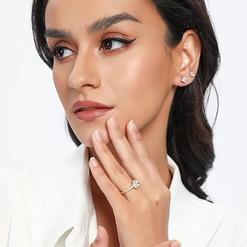 MDFUN Luxurious 18k Gold Plated Cubic Zirconia Wedding Engagement Rings Eternity Bridal Band Halo Rings thumbnail 3
