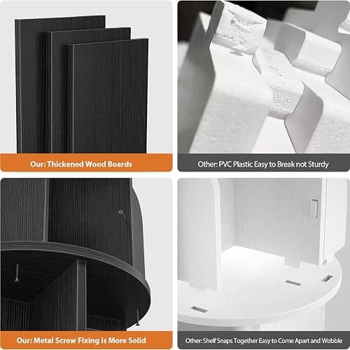 Aheaplus Rotating Bookshelf, 360 Revolving Bookshelf Tower for Small Space, 4 Tier Floor Standing Bookcase Storage Rack, Wood Narrow Book Shelf Organizer for Bedroom, Living Room, Study Room, Black thumbnail 7