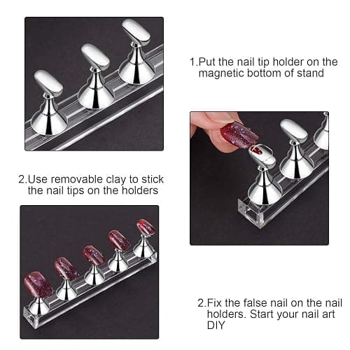 Blulu 2 Sets Nail Stand for Press on Acrylic Nails Display Practice Magnetic Fake Nail Holder for Painting Nails for False Fingernail Manicure Tool Home DIY Salon Supplies(Silver) thumbnail 4