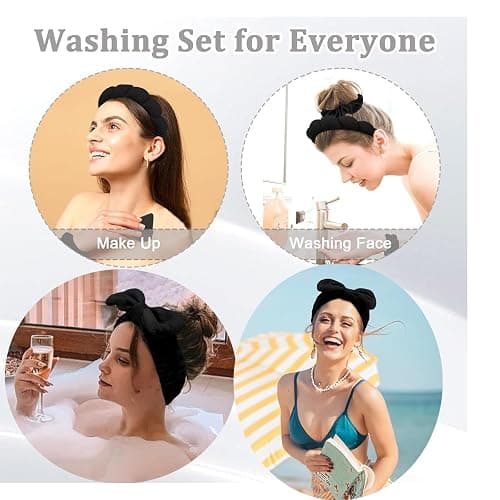 Cozy Manor Skincare Headband Spa Headband for Women Cute head band for washing face Soft Elastic Skin Care Headband and Wristband Set thumbnail 6