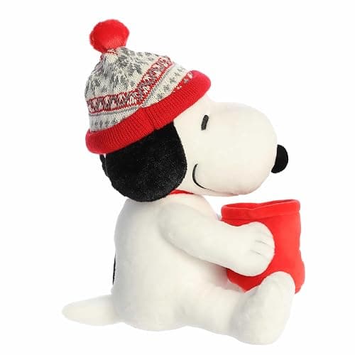 Aurora® Festive Peanuts® Winter Hat Snoopy with Mug Stuffed Animal - Officially Licensed Toys for All Snoopy Fans - Perfect for Holiday Decorations or Gifts - White 12 Inches thumbnail 3