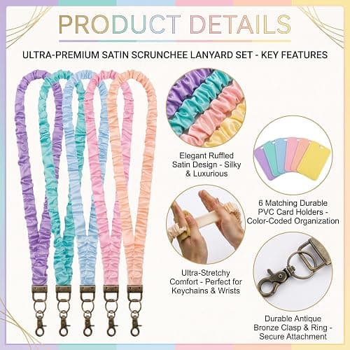 Droxurenth 6PCS Teacher Scrunchie Lanyard with ID Badge Holder for Women | Cute Retractable Neck Lanyard for Nurses School Office, Back to School Gift thumbnail 3