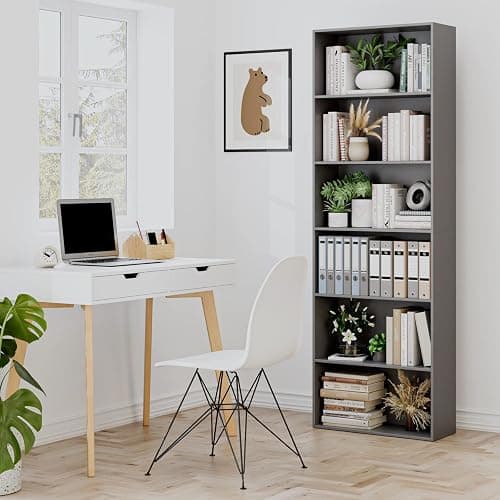 FOTOSOK 6-Tier Open Bookcase and Bookshelf, Freestanding Display Storage Shelves Tall Bookcase for Bedroom, Living Room and Office, Dark Gray thumbnail 2