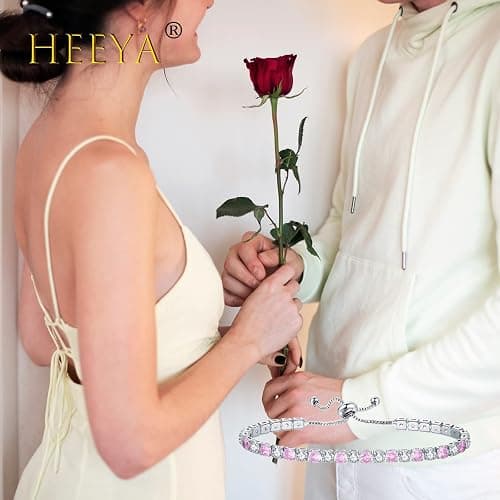 HEEYA Bracelets for Womens Sterling Silver Plated Tennis Bracelets Crystal Slider Women Bracelet Diamond Zirconia Lady Bracelet Birthday Gifts for Mum Sisters with Cards, Silver/Rose Gold thumbnail 6