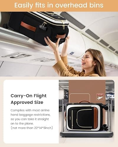 LOVEVOOK 49L Carry on Luggage 22x14x9 Airline Approved, 22 Inch Large Rolling Suitcase with Suit Folder & Spinner Wheels & TSA Lock, Softside Lightweight Underseat Carryon Luggage for Women Men Travel thumbnail 6