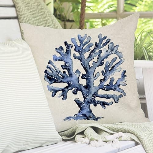 PANDICORN Sea Life Coastal Throw Pillow Covers 18x18 Inch Starfish Turtle Crab Coral Indigo Blue Summer Beach Ocean Nautical Outdoor Decorations Decorative Throw Pillows Cases Set of 4 for Couch Decor thumbnail 4