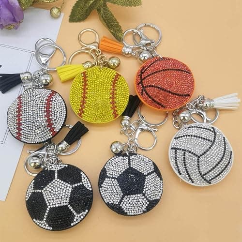 WJR Sparkling Sport Ball Keychain Rhinestone Baseball Football Key Ring Shining Gift for Sport Lover Purse Bag Accessories thumbnail 3