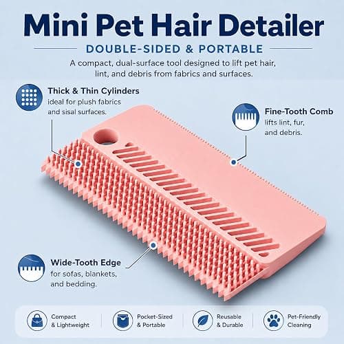 Petobey Self-Cleaning Cat Shedding Grooming Brush for Small Dog Pet Short Hair Remover Set Reusable Lint Removal Tool Carpet Scraper for Clothes Couch Bedding Furniture Car Pink thumbnail 7
