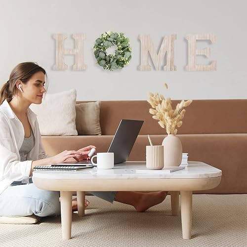 Wooden Home Sign Wall Hanging Decor Wood Home Letters for Wall Art with Artificial Eucalyptus Wreath Rustic Home Decor Farmhouse, Wall Decor for Living Room Entryway Housewarming Gift (Natural) thumbnail 4