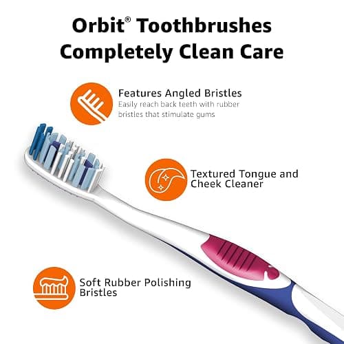 Amazon Basics Orbit Toothbrushes, Soft, Full, 4 Count, Assorted Colors (Previously Solimo) thumbnail 3