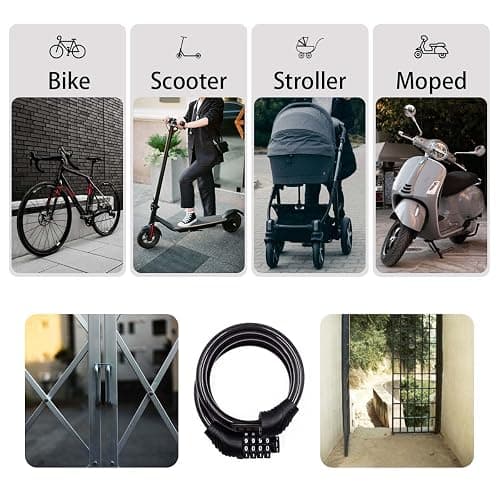 Revelook 4 Digit 3 Feet Long Bike Lock Cable Combination, Resettable Anti Theft Bicycle Lock for Electric Scooter thumbnail 5
