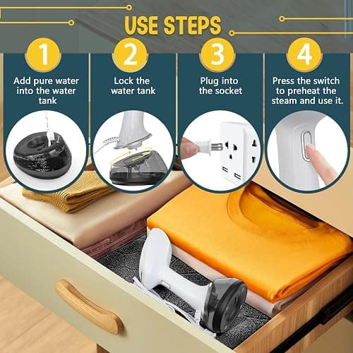 Rolipo Handheld Steamer for Clothes 1200W, Clothes Steamer with Large 360ml Water Tank, Fast Wrinkle Remover Portable Garment Steamer, Ideal for Home, Office, Travel, White thumbnail 6