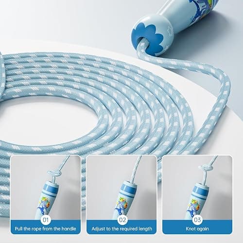 Jump Rope for Kids-Adjustable Cotton Braided Skipping Rope with Wooden Handle for Toddler Fitness Workout Exercise Outdoor Activity thumbnail 4