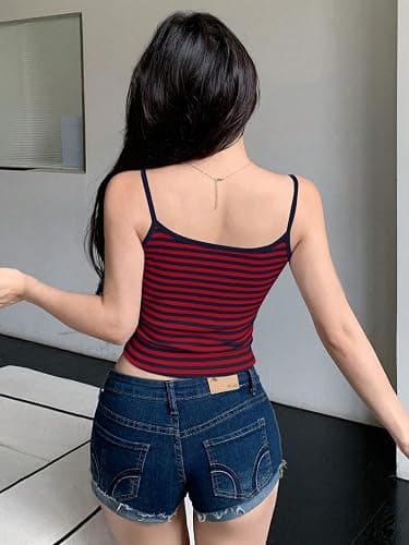 Cioatin Women Y2K Sleeveless Striped Spaghetti Strap Crop Cami Tank Backless Slim Fit Aesthetic Going Out Tops Girls thumbnail 2
