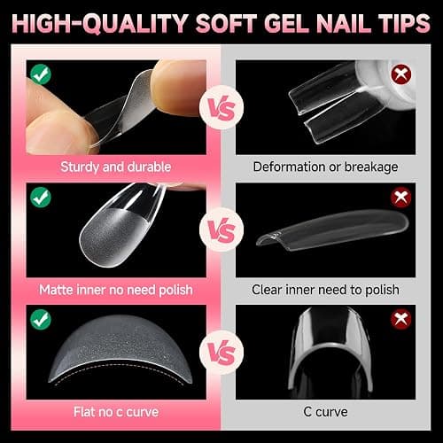 UNA GELLA Stiletto Gel Nails Press On 504Pcs Medium Almond Stiletto Clear Gel Nail Tips Full Cover Pre-matte Fake False Acrylic Nails for Nail Extensions Home Art Salon 12 Sizes - Medium Stiletto thumbnail 5