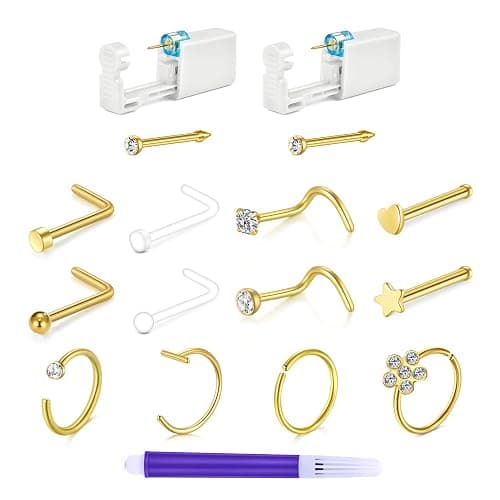TOKRING Nose Piercing Kit - 2 Packs Self Piercing Gun with Studs & Rings, Disposable Safety Nose Piercing Gun Kit - Image 1
