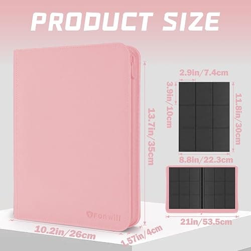 9 Pocket Card Binder, Premium Zip Trading Card Binder, 360 Double Sided Pocket PU Collection Binder, Collector Album, Card Folder for MTG, TCG, Sports Cards, (Pink) thumbnail 2