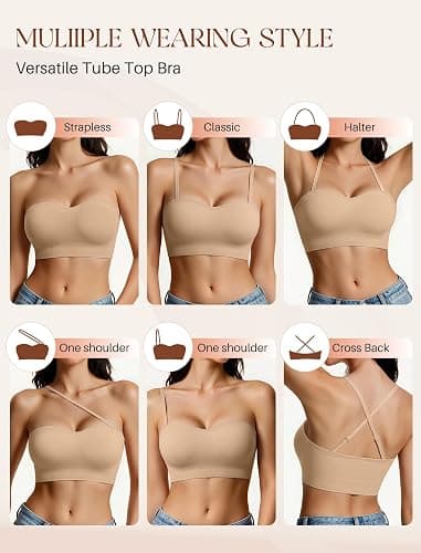 Strapless Bra for Women Non-Slip Bandeau Bra Push Up Invisible Seamless Wireless Bralettes No Underwire Padded Tube Top Bras thumbnail 5