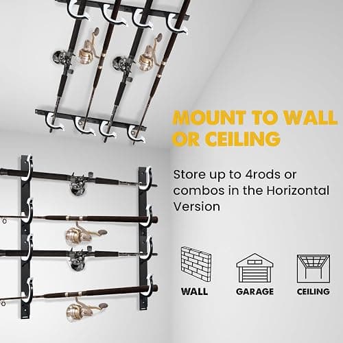 QudraKast Horizontal Fishing Rod Holder for Garage Wall Ceiling Mount - Fishing Pole Holders Fishing Rod Rack Holds Up to 4 Rods or Combos, Ideal Fishing Gift (2pack) thumbnail 6