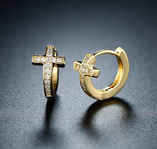 Barzel 18k Gold Plated Crystal Cross Huggies 0.5in length Earrings for Women - Made In Brazil thumbnail 5