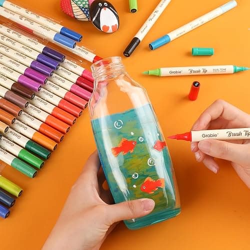 Grabie 72 Colors Acrylic Paint Markers, 36 Pack Dual Tip Soft Brush Acrylic Markers, Water-Based Paint Pens for Paper, Rock Painting, Wood, Canvas, Glass, Fabric, DIY Craft Art Supplies for All Ages thumbnail 8