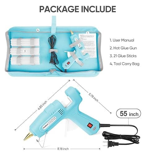 ROMECH Full Size Hot Glue Gun with 60/100W Dual Power and 21 Hot Glue Sticks (7/16"), Fast Preheating Heavy Duty Industrial Gluegun with Storage Case for Crafting, DIY and Repairs (Cyan) thumbnail 5