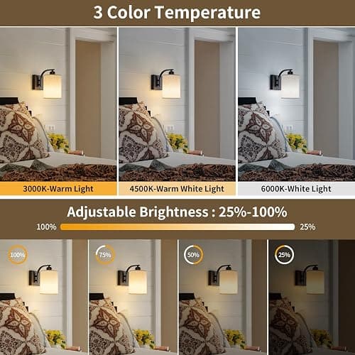 Powfloven Black Rechargeable Battery Operated Wall Sconces Set of 2 with Remote, Wireless Dimmable Battery Powered LED Wall Lights, Cordless Wall Lighting Lamp Fixture for Bedroom Living Room thumbnail 3