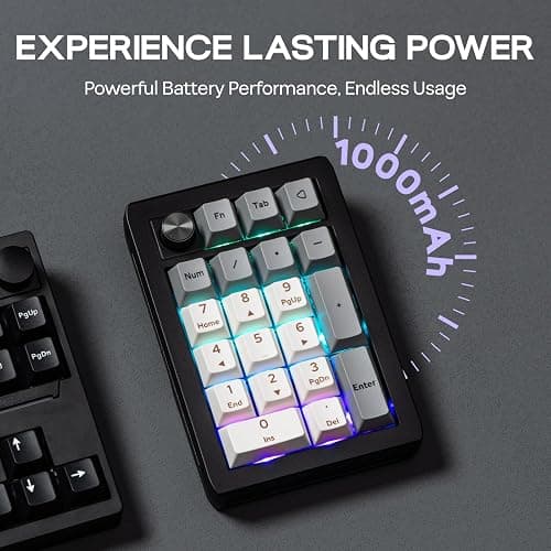 EPOMAKER EK21 VIA Gasket Number Pad with 1000mAh Battery, BT 5.0/2.4GHz/Wired Hot-Swap Numpad with Aluminum Alloy knob, Programmable for Win/Mac/Gaming (Black Silver, Wisteria V2 Switch) thumbnail 7