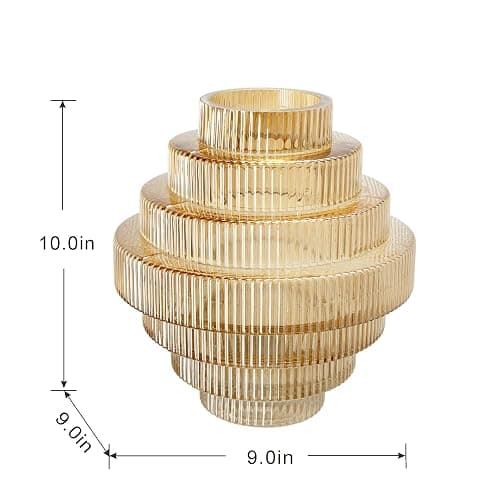 A&B Home Amber Fluted Geometric Vase - Tiered Decorative Glass Vase, Tabletop Home Decor, Bedroom Living Room Accent Piece Entryway Console Table Sideboard Flower Vase, 9" x 9" x 10" thumbnail 3