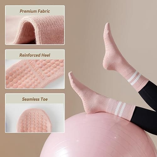 BONANGEL Pilates Socks with Grips for Women, 3 Pairs Womens Grippy Yoga Ballet Barre Hospital Gym Athletic Socks thumbnail 5
