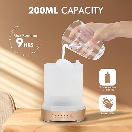 Glass Essential Oil Diffuser 200ml-Ultrasonic Aroma Diffuser with Glass Dome, Aromatherapy Diffuser with 4 Timers 7 Color LED Lights Auto Shut-Off Protection for Home Office Yoga Gift for Women thumbnail 2