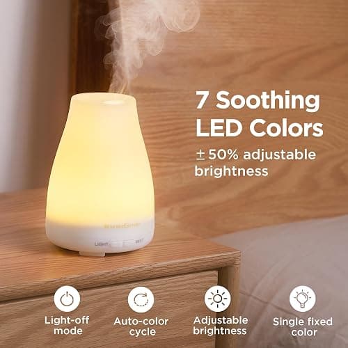 InnoGear Essential Oil Diffuser, Ultrasonic Diffusers for Home Aromatherapy Humidifier for Bedroom Room 7 Colors LED 2 Mist Mode Auto Off, Basic White thumbnail 6