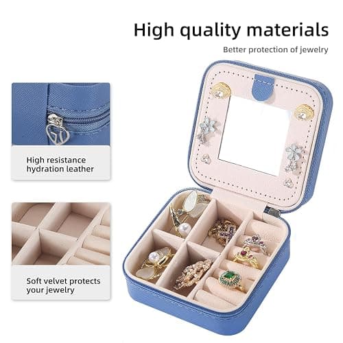 KElofoN Travel Jewelry Case with Mirror - Small Organizer Box for Girls & Women (Deep Blue) - Deep blue thumbnail 3