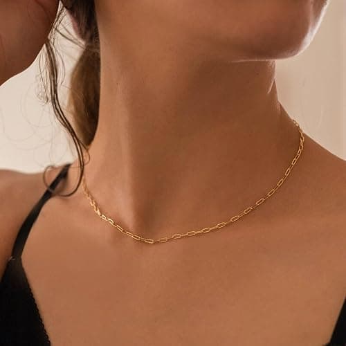 Vrsilver Layered Birthstone Necklace for Women Girls, Gold Silver Rose Gold Plated Layered Paperclip Chain Choker Necklace with Rectangle Birthstone Pendant Birthday Gifts for Women Girls Jewelry - 15"+2"/17"+2" - Gold - 06 Jun - Alexandrite thumbnail 5
