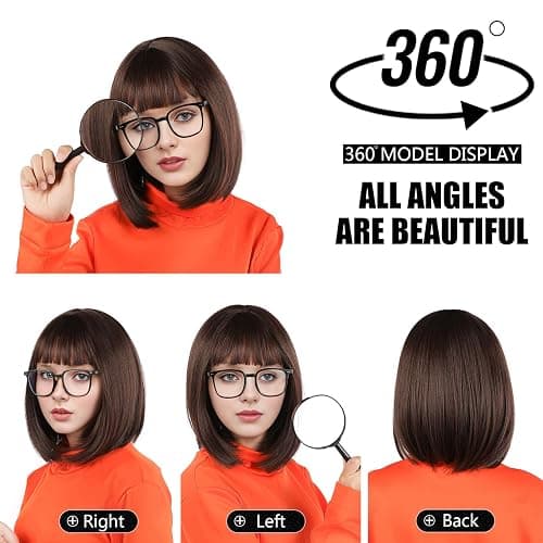 MUPUL Brown Bob Wig Short Brown Wigs for Costume Women Halloween Cosplay | Straight Brown Bob Wig with Bangs Natural Cute Wigs for Daily Costume Party thumbnail 6