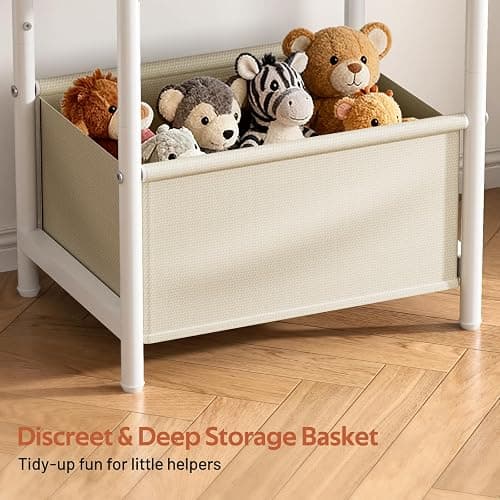 MISSLO Toddler Nightstand with Storage Basket Kids Night Stand with Large Tabletop Nursery Side Table for Living Room Easy Assembly Small End Tables for Small Spaces Toddler Bedroom Decor, White thumbnail 5