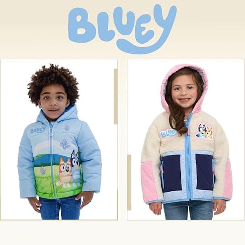 Bluey Girls Faux Shearling Zip Up Hooded Jacket Toddler to Big Kid Sizes (2T - 14-16) thumbnail 3