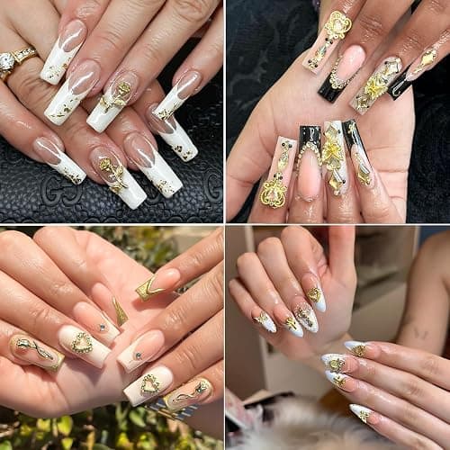 128PCS Gold Nail Charms Set with Rhinestones and Gems, Rose, Hearts, Cross and Virgin Mary - Y2K 3D Shiny Jewelry Nail Decorations Accessories Supplies thumbnail 7