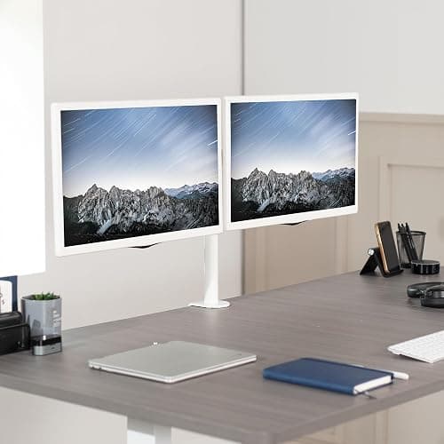 VIVO Dual Monitor Desk Mount, Heavy Duty Fully Adjustable Steel Stand, Holds 2 Computer Screens up to 30 inches and Max 22lbs Each, White, STAND-V002W - White - 13" - 30" thumbnail 2