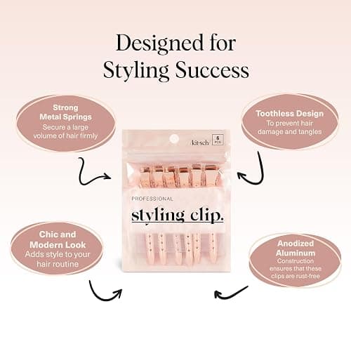 Kitsch Professional Alligator Clips for Hair Styling – 3.5" Aluminum Hair Sectioning Clips for Salon & Makeup Application | Ideal Gifts for Women – Rose Gold, 6 Pcs thumbnail 4