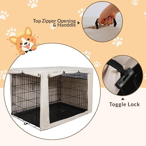 HiCaptain 30-Inch Dog Crate Cover with Mesh, Waterproof Kennel Cover, Beige | Breathable mesh, dual zip panels and durable fabric resist wind rain and UV rays; fits 30 x 19 x 21-inch crates; cover only thumbnail 6