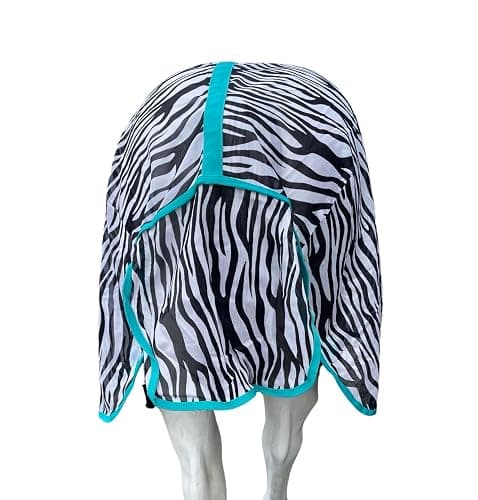 TECH EQUESTRIAN Horse Fly Sheet with Neck | Horse Combo Flysheet with Neck | Horse Summer Sheet with Hood (Zebra-Turq, 76) thumbnail 3