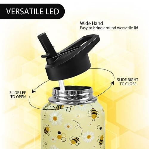 TWBDMKC 32oz Bee Insulated Aater Water Bottle with Straw, Bee Gym Hiking Sports Coffee Mug Cup Water Bottles,Bee Gifts for Women,Bee Decor Stuff Accessories thumbnail 4