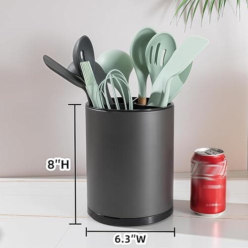 LIBODOUR Kitchen Utensil Holder Extra Large 360°Rotating For Counter Organizer Stainless Steel Storage Cooking Silverware Caddy 3 Compartment Flatware Spoon Spatula Tool Cutlery Container(Grey) thumbnail 3