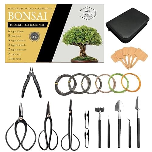 PEEORNT Bonsai Tree Tools Kit, 22 PCs Bonsai Tools Set High Carbon Steel Trimming Tools Set Include Pruning Shears, Cutters, Training Wires, Bonsai Grooming Care Kit for Beginner Gardening Gifts - Image 1