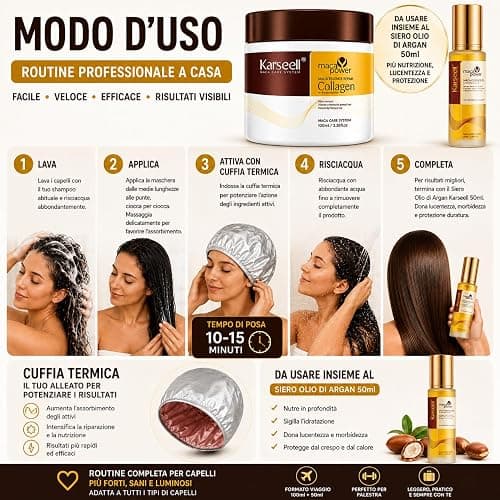 Karseell MACA CARE SYSTEM Maschera Capelli Professionale Collagene Argan Cocco Karité Nutriente Idratante Riparatrice Anticrespo Capelli Secchi Danneggiati Crespi Senza Solfati Formato Viaggio 100ml thumbnail 7